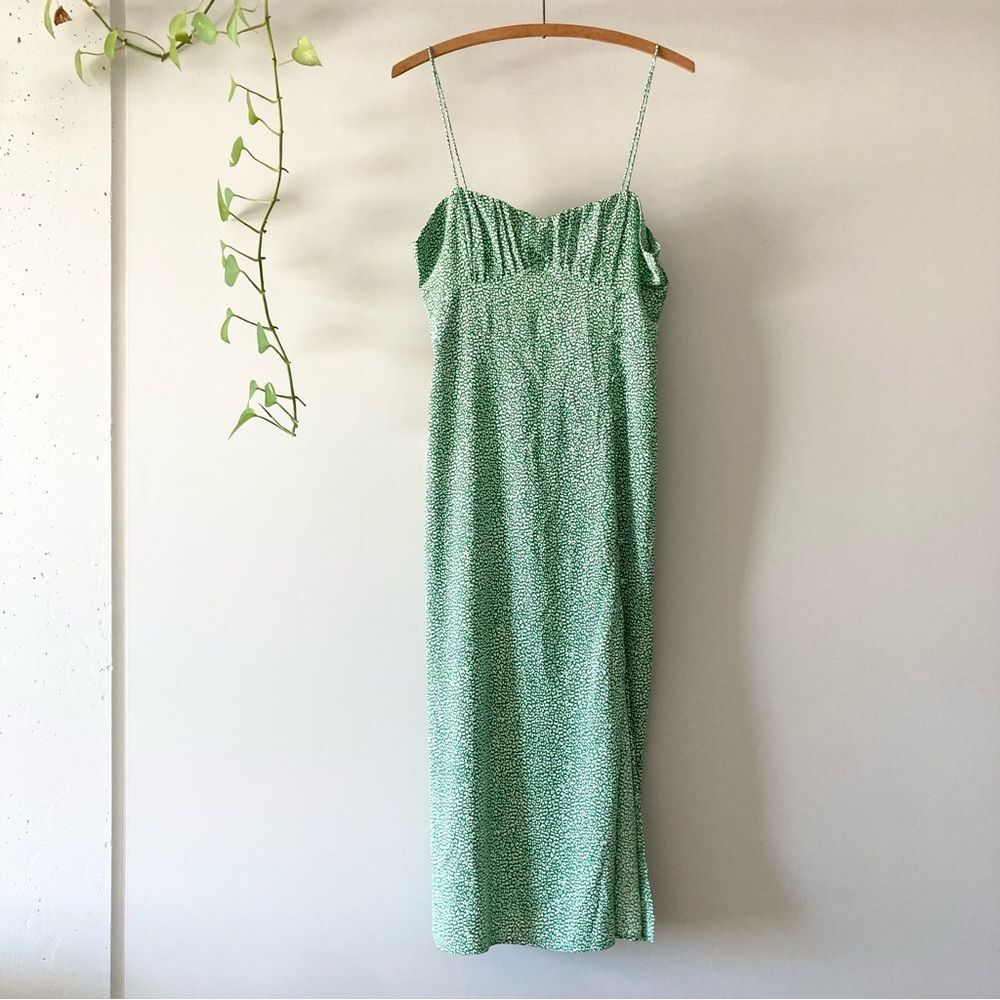 ZARA‎ Green Midi Dress Size M Ref: 2587/165 Strappy Animal Leopard Print